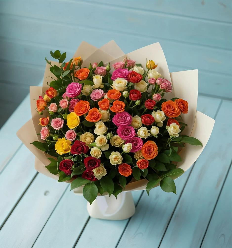 Букет Микс из разноцветных кустовых роз в Грицовский