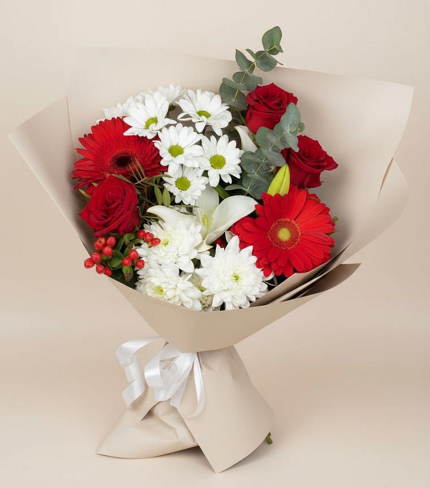 Букет цветов из: Розы, Хризантемы, Герберы и Лилии в Грицовский