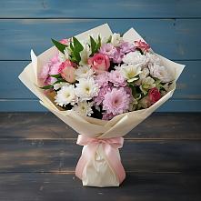 Букет цветов из:  Хризантемы, Альстромерии и Розы в Грицовский
