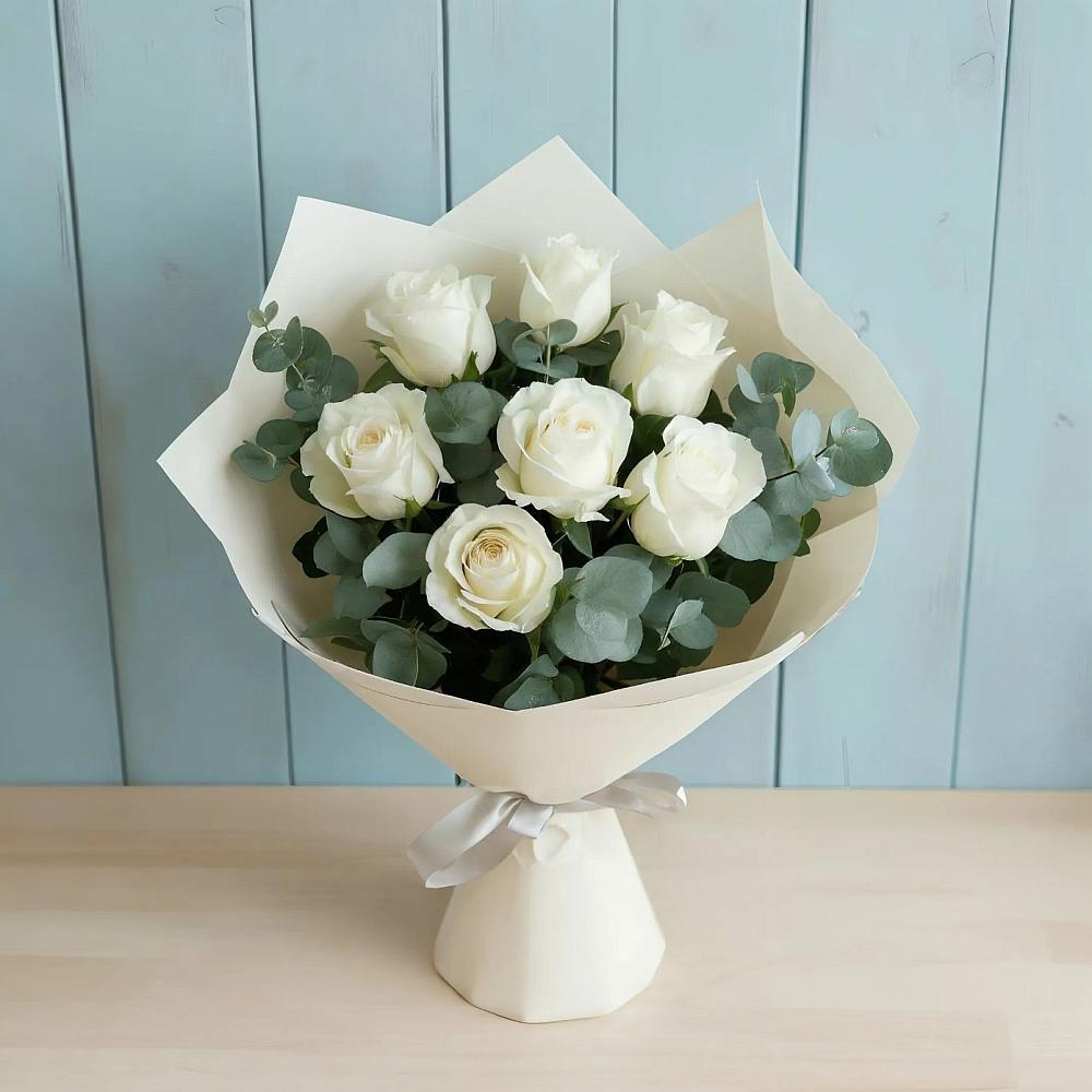 Букет Белые розы в Эвкалипте в Грицовский
