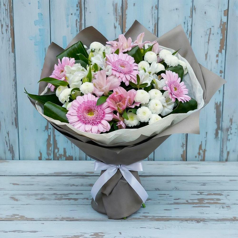 Букет цветов из: Герберы, Альстромерии и Хризантемы в Грицовский